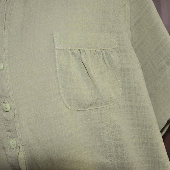 Apparenza Lime Green Silky Short Sleeve Blouse With 2 Small Front Pockets - Picture 5 of 6